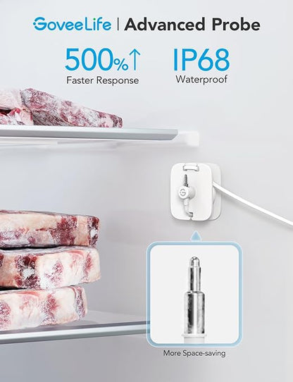 GoveeLife WiFi Refrigerator Thermometer with Alarm, Wireless Digital Freezer Temperature Gauge with App Control, LCD Display, 2 Years Free Data Export, for Fridge Hot Tub (Only Support 2.4G WiFi)
