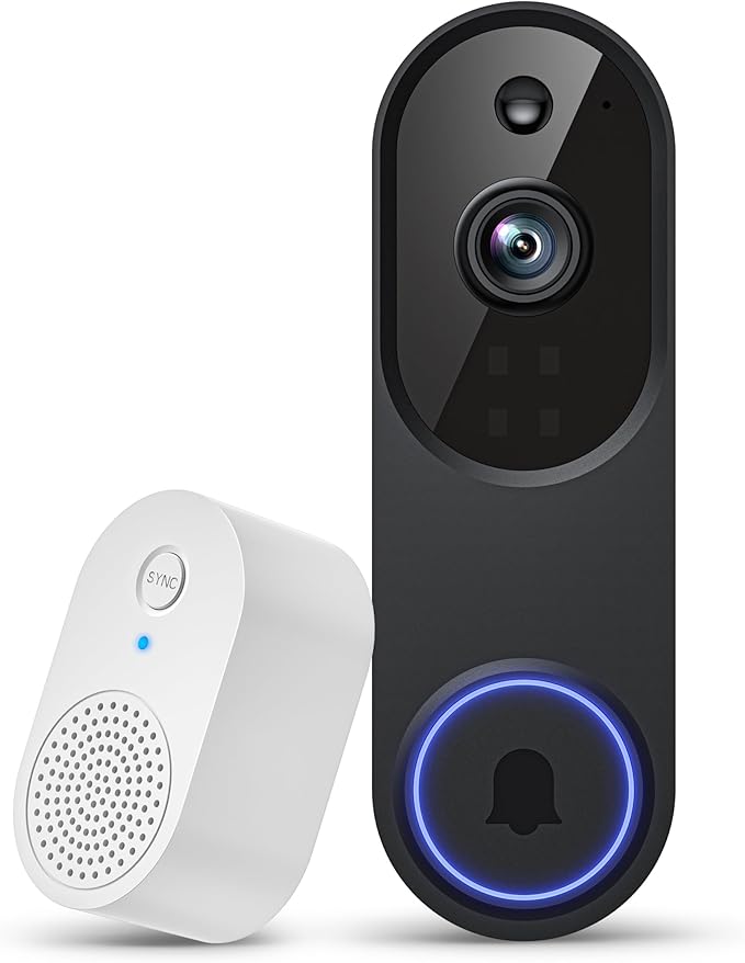 Wireless Video Doorbell Camera, 2.4G WiFi Only, AI Human Detection, Indoor/Outdoor Surveillance Cam for Home Security, 2-Way Talk, Night Vision, Cloud Storage (Sold Separately)