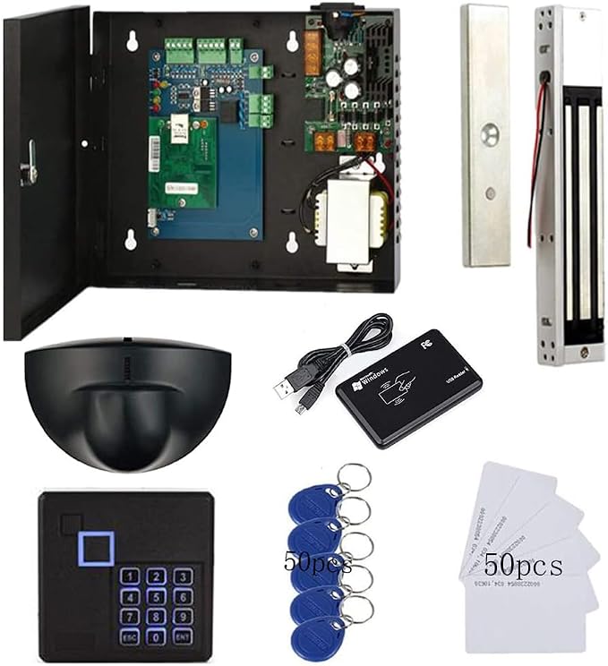 TCP/IP Single Door Security Access Control System with 600lbs Electric Magnetic Lock Exit Motion Sensor 110V-240V Power Supply Box FRID Keypad Reader