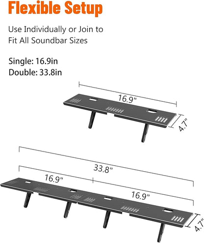 Soundbar Mount, No Drilling Steel TV Top Shelf Fits Most of Sound Bars Up to 15 Lbs, Universal Sound Bar TV Mount Bracket, Sound Bar Stand Compatible with Samsung, Sony, LG,Bose, 16.9x4.7inch