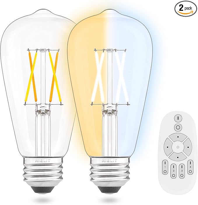 Vintage Remote Control LED Edison Light Bulbs- E26 Standard Base- Dimmable 4Watt(40W Equivalent)- Adjustable Color Temperature (2700K- 5000K)- No App or Wi-Fi Required- Remote Included- 2 Pack