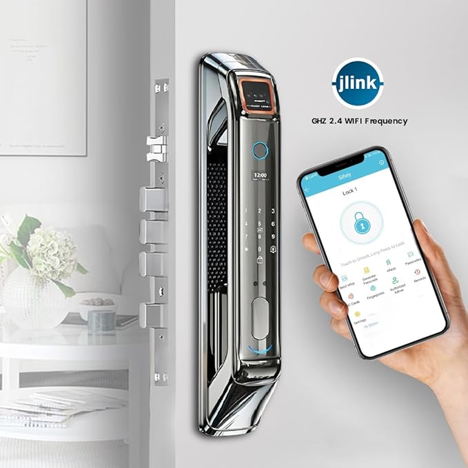 Smart Door Lock with Camera, 3D Face Recognition, Keyless Entry Palm, Face, Fingerprint, Passcode, IC Card, Video Doorbell, Intercom, JLINK App, Touchscreen Keypad, Front Door Lock, Home Security