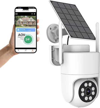 5MP Solar Security Cameras Wireless Outdoor, 3K AOV 24/7 Recording Cameras for Home Security with 360° View, APP Alarm, Auto Tracking, Night Vision, Dual-Band WiFi, IP65, 8W Solar Panel
