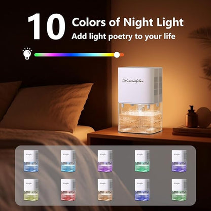 Dehumidifier 1657ML 58OZ Small Dehumidifier for Home 230 Ft² Safety Dehumidifiers Adjustable 10 Color Lights 5 Timers 3 Setting Modes Auto Shut Off Protection Low Noise For Bedroom Bathroom