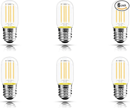 2.5 in E17 Intermediate Base LED Filament Bulb 360 Lumens, 2700K Soft White Dimmable Appliance Bulb AC 120V, UL Certified T8 Microwave Light Bulbs Under Hood for Refrigerator Stove 6Pack
