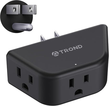 TROND Black Outlet Extender, 3 Prong Grounded Plug Extension Outlet | 3 Way Angled Wall Plug Splitter, Cruise Ship Essentials, Multiple Expander with 3 Electrical Sockets for Bathroom, Kitchen