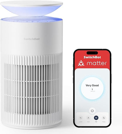 SwitchBot Air Purifiers for Home Large Room with Matter Up to 3620 ft², 20dB, Washable Pre-filter, Pet Mode, RGB Colors, Aromatherapy, Work with HomeKit, Google Home, Alexa, Floor Model-White