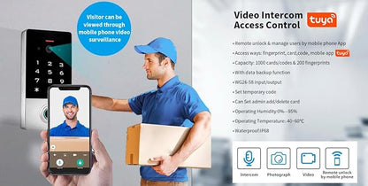 Smart Door Access Control System with Tuya APP Remote Video Intercom & Monitoring, Built-in Camera, 600lbs Magnetic Lock, IP68 Metal Keypad, Fingerprint/Password/ID Card Unlock