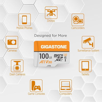 GIGASTONE 100GB Micro SD Card 2-Pack, A1 V30, 4K Video Recording, Compatible with Security Camera, Dash Cam, Drone, 100MB/s MicroSDXC Memory Card UHS-I V30 Class 10, with Adapter