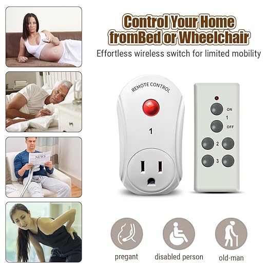 Remote Control Outlet, C-GLNKY Wireless Electrical Plug Switch for Lights, Lamps, Fans, 100ft RF Range,15A 1800W (1 Remote + 3 Outlet+1 Battery)