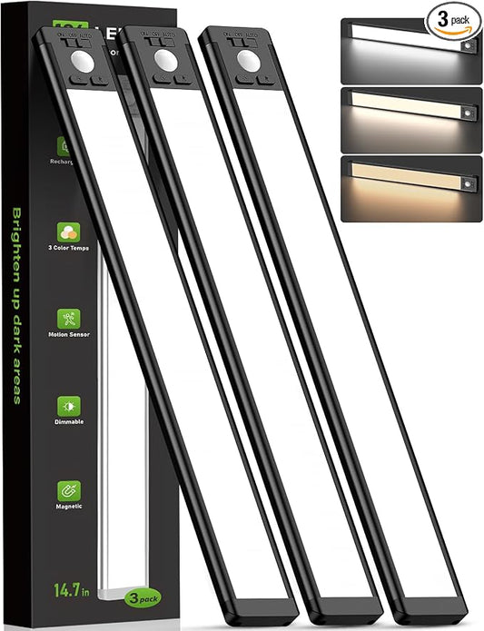MCGOR 14.7inch Under Cabinet Lighting, Wireless Motion Sensor Light,3 Pack