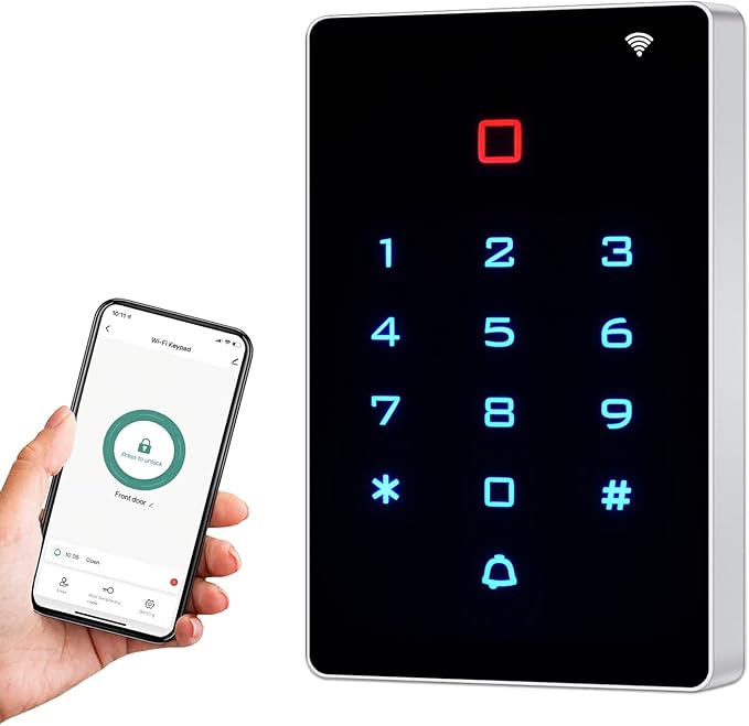 Wireless WiFi Access Control Keypad, Backlight Door Access Control System + 5PCS ID Keychains, Wiegand 26, Password Keypad for House Apartment, TUYA Wireless Entry Security Access Controller