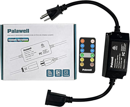 Outdoor Dimmer, 350W 100Ft Dimmer Switch for String Lights Dimmable Brightness 25% 50% 75% 100%,Outdoor String Light/LED Bulb Timer 2H 4H 6H 8H