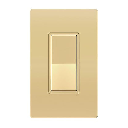 ENERLITES Elite Series Decorator Switch with Screwless Wall Plate, Paddle Light Switch, Single Pole, 3 Wire, Grounding Screw, Residential Grade, 15A 120V, UL Listed, 91150-GDWP, Gold with Wall Plate