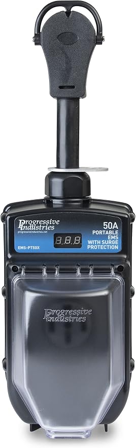 PROGRESSIVE INDUSTRIES RV Surge Protector 50 Amp with Electrical Management System, Portable, EMS-PT50X & Tri-Lynx 00015 Lynx Levelers - 10 Pack, Orange