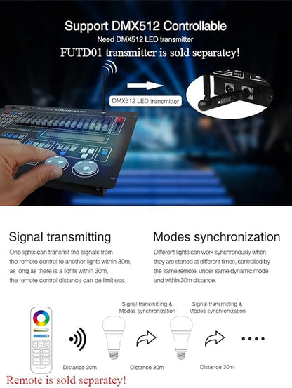 LGIDTECH Pack of 4 FUT012 RGBWW 9W Smart 2.4GHz RF WiFi LED Light Bulb E27 RGB+CCT Color Changing,Color Temperature Adjustable,Remote and Hub for Smartphone APP Control is Sold Separately