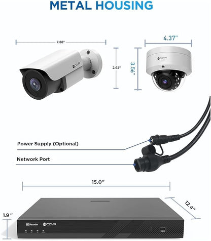 4COVR 16 Channel PoE Security Camera System, Human Vehicle Detection, Night Vision, 8 Dome IK10 Vandal-Proof 8 Bullet 8MP Wired IP Camera IP67 Commercial, 4K NVR 4TB HDD for Business, LYH54A8M1616-1
