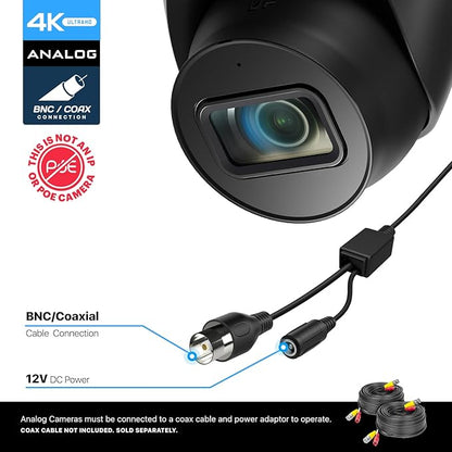Amcrest Analog 4K Outdoor Security Camera, Turret 8MP @15fps CCTV-Coax-BNC, 65ft Night Vision, 125° Angle, Built-in Mic, Black (AMC4KDM28-B-V3), (Not an IP Camera) DVR Required, Not Included
