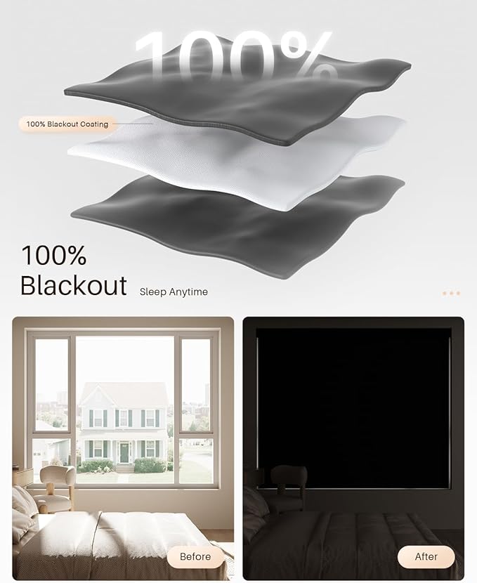 Smart Roller Shades for Windows, Alexa Blackout Motorized Blinds with Remote Control, Easy Install Automatic Electric Blinds for Indoor (33" W x 72" H, Black)