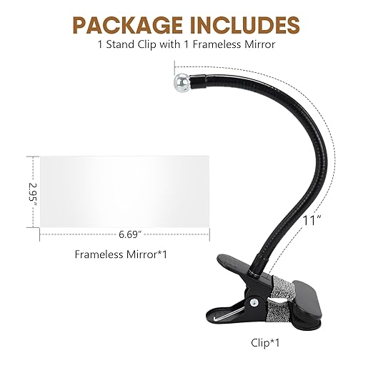 Clip On/Stick-On Office Desk Mirror for Personal Safety Desk Rear View Monitor Computer Cubicle Cabinet Workstation Security Gooseneck Mirror Black (6.69"x2.95" 1 Framed)