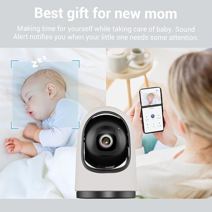 Smart Baby Security Camera, 360-Degree Indoor Camera with Motion Detection, 7×24H Recordings, Mobile App Control