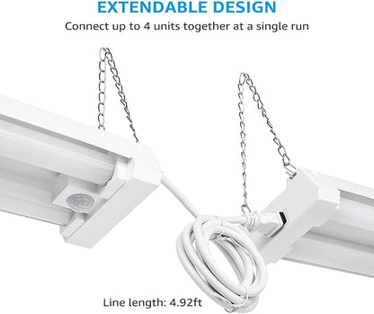 LEONLITE Motion Sensor 4FT LED Utility Shop Light, 40W Plug in Linkable Light Fixtures, for Garage, Workshop, 4000lm, 5000K Daylight, Suspension & Flush Mount, FCC, ETL Certified, Pack of 2