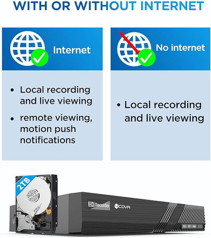 4COVR 4K PoE Security Camera System, 8X 8MP IK10 Vandal-Proof IP67 Dome PoE IP Camera, 8CH NVR 2TB HDD, AI Human Vehicle Detection & IR Night Vision, 24/7 Home Outdoor Recording, LY54AB8M0808