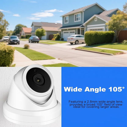 4MP PoE IP Turret Dome Camera, 2.8mm Wide Angle, H.265, CCTV Security Camera Outdoor Rated Waterproof IP66,NDAA Compliant (Regular IR)