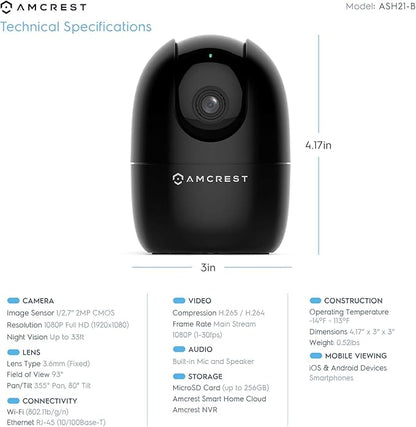 Amcrest 1080P WiFi Camera Indoor, Nanny Cam, Dog Camera, Sound & Baby Monitor, Human & Pet Detection, Motion-Tracking, w/ 2-Way Audio, Phone App, Pan/Tilt Wireless IP Camera, Night Vision (Renewed)