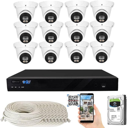GW Security 16 Channel 8MP Fulltime Color Night Vision 4K NVR Security Camera System with 12 UltraHD 4K Two-Way Audio Outdoor/Indoor Smart AI Face Recognition Human Vehicle Detection PoE Dome Cameras