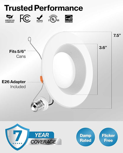 Sunco 12 Pack 6 Inch LED Recessed Light, Retrofit Downlight Can Lights for Ceiling, Baffle Trim, 1050 LM, 13W (75W Equivalent), 3000K Warm White, Dimmable, Damp Rated UL.