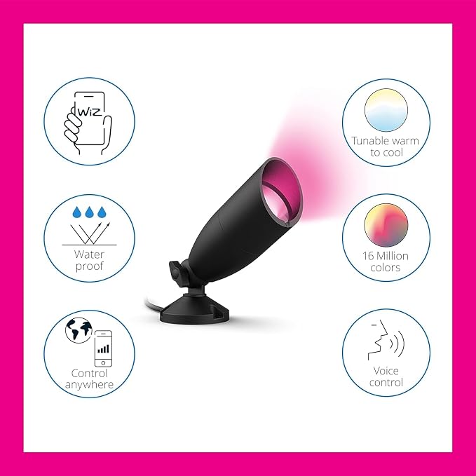 WiZ LED Color Changing Outdoor Spotlight Extension - Starter Kit Required - Weatherproof - Control with WiZ App - Works with Google Home, Alexa, and Siri Shortcuts - 1 Pack
