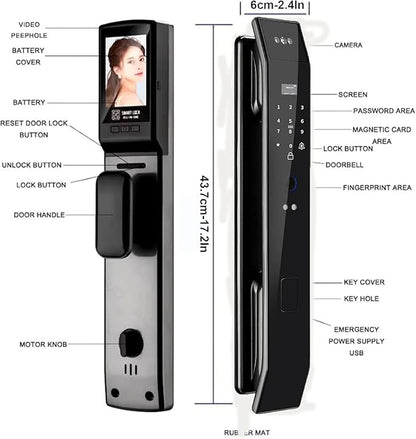 Smart Door Lock with 3D Face Recognition & Camera, Video Doorbell with Intercom, Fingerprint Keyless Entry, Password, IC Card, Key, Alexa Compatible, Tuya App Control, Smart Home Front Door Security