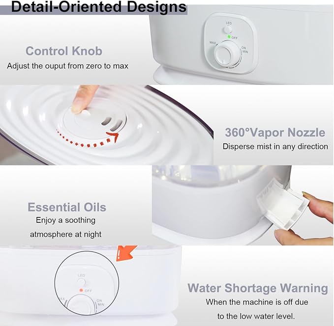 Novaspark 6L Humidifier Large Room 500 Sq Ft, 60H Ultrasonic Cool Mist Top Fill, Whisper Quiet 28dB, Auto Shut-Off, Night Light for Baby Nursery Bedroom Plants - 1.6 Gallon