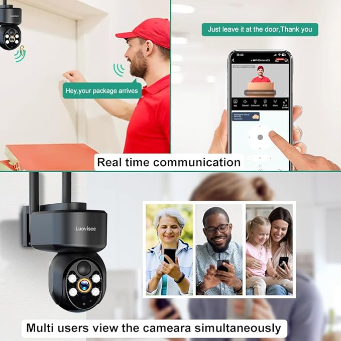 Luovisee 2K Solar Security Camera Wireless Outdoor,WiFi Cameras for Home Security Battery-Powered,Compatible with Alexa,360°PTZ Full Color Night Vision,PLR Alarm,2-Way Audio,Cloud/SD Storage