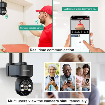 Luovisee 2K Solar Security Camera Wireless Outdoor,WiFi Cameras for Home Security Battery-Powered,Compatible with Alexa,360°PTZ Full Color Night Vision,PLR Alarm,2-Way Audio,Cloud/SD Storage