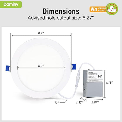 DAMINY 6 Pack 8 Inch LED Recessed Lighting with Junction Box,5CCT,Ultra-Thin Recessed Light,18W 1600LM, Dimmable Canless Wafer Ceiling Light, High Brightness