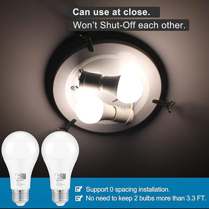 Qualilux Dusk to Dawn Light Bulbs Outdoor 850 Lumen, 60W Equivalent, Daylight Deluxe 6000K, LED 9.5W, A19, E26 Base, 4-Pack, HQ-H010