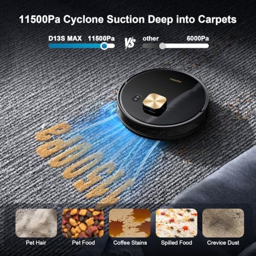 Robot Vacuum and Mop, 11500 Pa Suction, 3-in-1 Robotic Vacuum with Smart LiDAR Navigation, 90 Day Self-Emptying,160 Min Runtime,App/Alexa/Voice Control, Ideal for Pet Hair, Carpet & Hard Floor