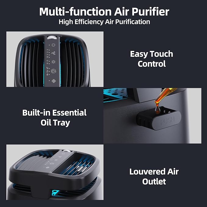 POMORON 4-in-1 Air Purifiers for Home, Air Ionizer Negative Ion Generator, True H13 Filter, UV, Covers 1250 Ft² 99.97% Removal Rate for Pollen Smoke Pet Dander Air Cleaner for Bedroom, MJ002H, Black