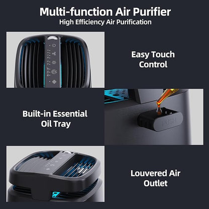 POMORON 4-in-1 Air Purifiers for Home, Air Ionizer Negative Ion Generator, True H13 Filter, UV, Covers 1250 Ft² 99.97% Removal Rate for Pollen Smoke Pet Dander Air Cleaner for Bedroom, MJ002H, Black