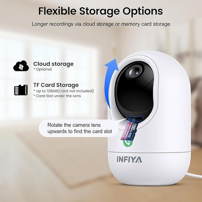 INFIYA 2K Indoor Camera-360° Pan/Tilt Baby/Elderly/Pet Camera with One-Tap Call & 24/7 Local Storage, Cameras for Home Security Works with Alexa/Google Home, K7-4 Pack (2.4GHz Wi-Fi Only)