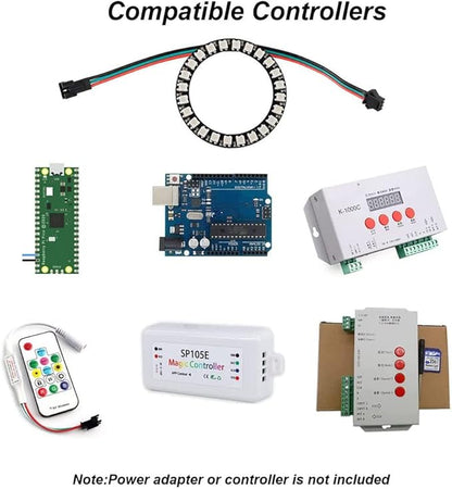24 Bits WS2812 RGB LED Ring with SM2.54-3P Wire, 24 X WS2812 5050 Addressable LED Pixel Full Color with Integrated Drivers DC5V for Arduino Raspberry Pi ESP8266 Nodemcu (Pack of 2pcs)