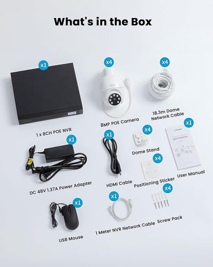 ieGeek 8MP PoE Security Camera System, 1pcs Wired Outdoor Cameras for Home Security with 355°Pan 90°Tilt, 8CH NVR with 2TB HDD, Automatic Human Tracking,AI Detection,2-Way Audio,Color Night Vision