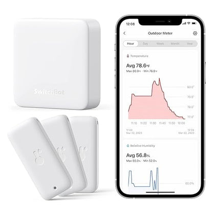 SwitchBot WiFi Thermometer Hygrometer 3 Pack with Hub Mini, IP65 Indoor Outdoor Thermometer Wireless, Humidity/Temperature/Dewpoint/VPD/Absolute Humidity Sensor with Smart Alerts, Works with Alexa