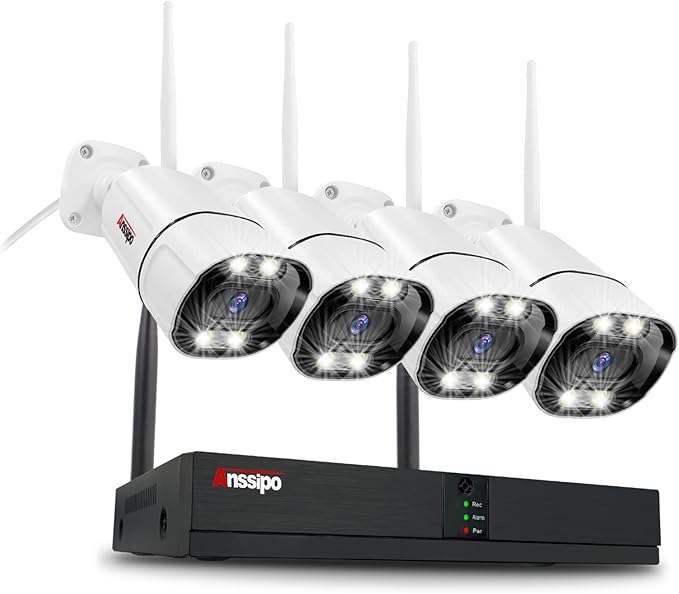 4K WiFi Security Camera System, 4X 3MP Plug-in Home Security Cameras 24/7 Recording, Dual Warning 8 Channel 265+ WiFi NVR, NO Hard Drive, 2 Way Audio, AI Detection, Color Night Vision