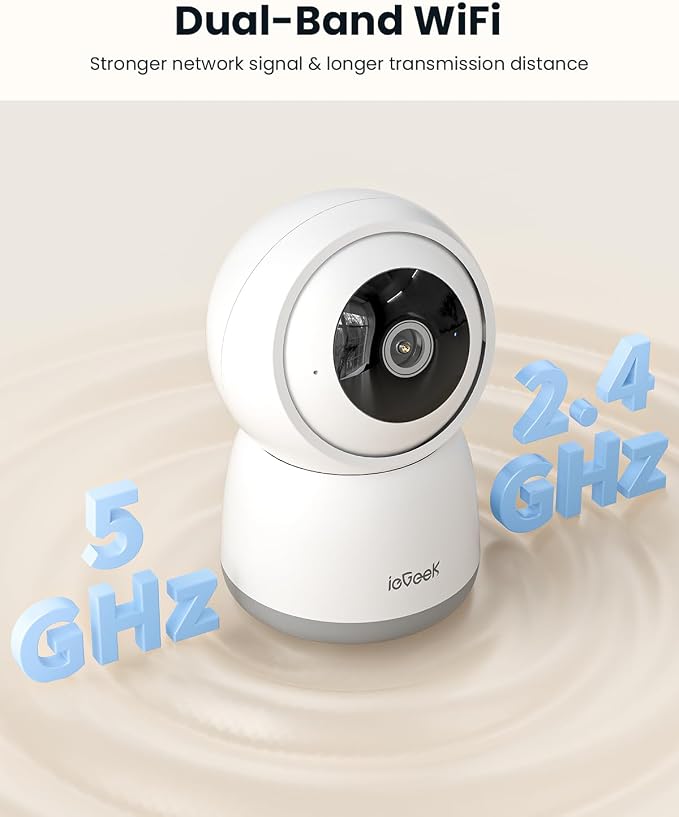ieGeek Indoor Camera, 2K Cameras for Home Security, 5G Security Camera Indoor, 360° Pet/Dog/Baby Camera with Phone App, AI Tracking, 2-Way Audio, Night Vision, 24/7 SD Card Storage, Alexa