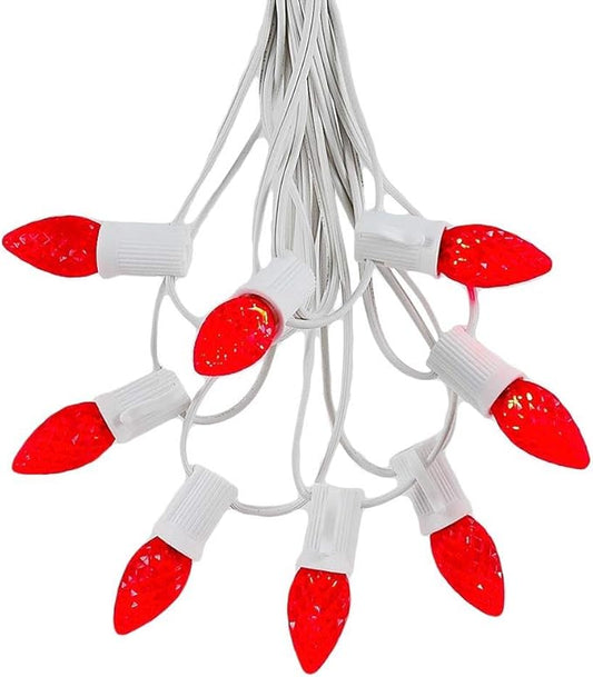 Novelty Lights 25 Foot C7 LED Outdoor Lighting Patio Christmas String Lights, Red, White Wire, 25 Bulbs