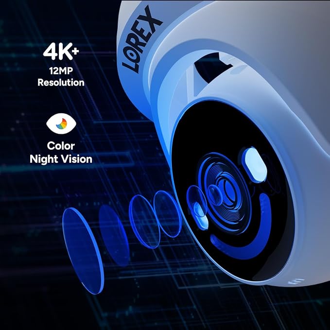 Lorex Classic 4K+ PoE Dome Camera | 12MP | IP Add-on Camera (No Cable) | Color Night Vision | Person & Vehicle Detection | 2-Way Talk | Metal Housing | IP67 Weatherproof | Requires a Recorder