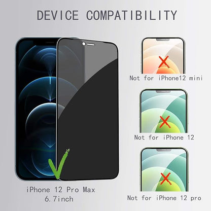 PEHAEL 2+2 Pack for iPhone 12 Pro Max Privacy Screen Protector with Camera Lens Protector Full Coverage Anti-Spy Tempered Glass Film 9H Hardness Bubble Free [6.7 inch]